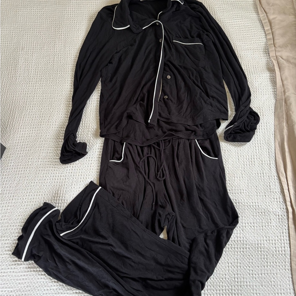 Black luxury Pajama Set with White Trim